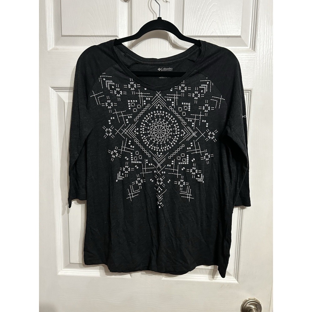 Columbia Sportswear Womens Large Shirt Too 3/4 Sleeve gray design cotton Comfort